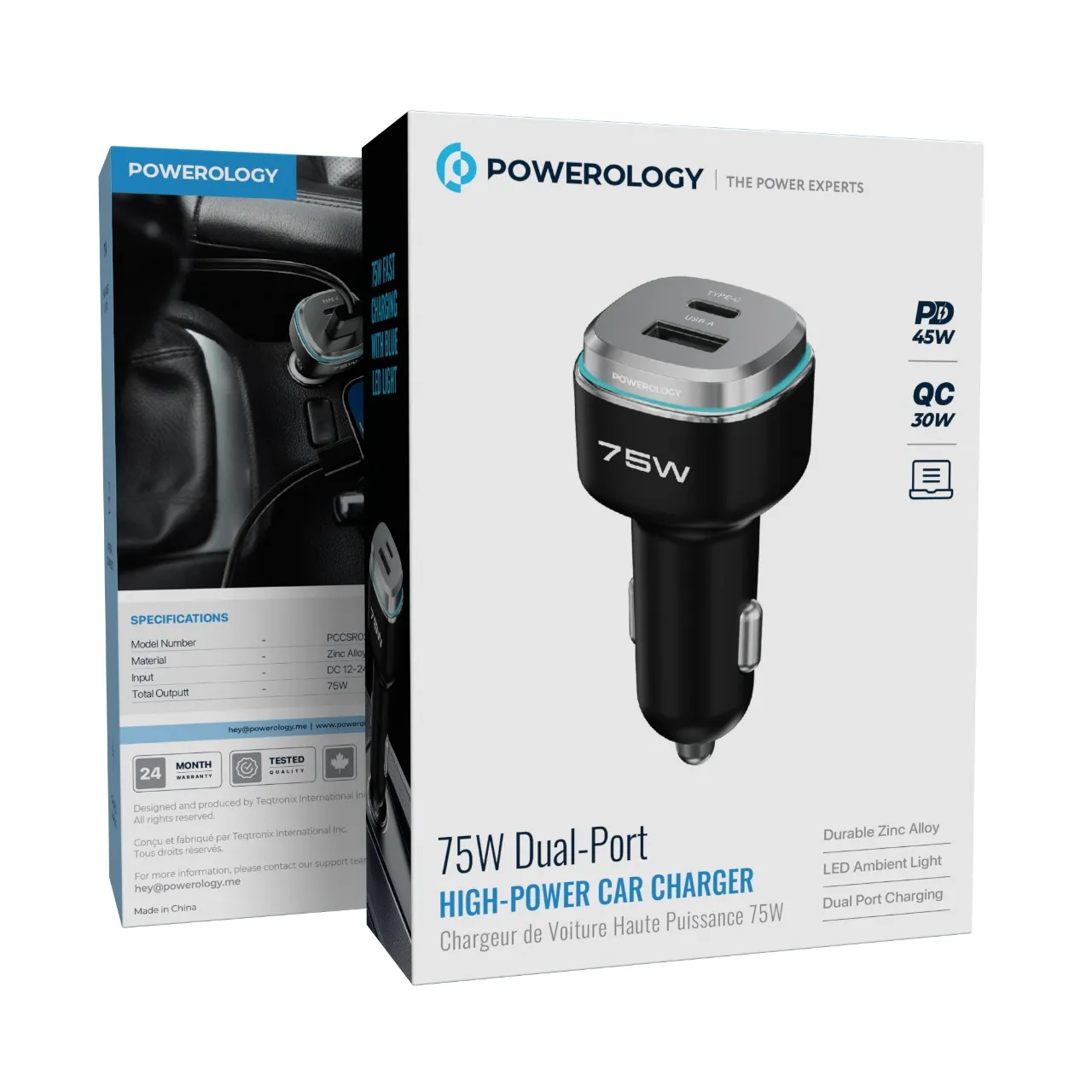 Powerology 75W Dual-Port High-Power Car Charger