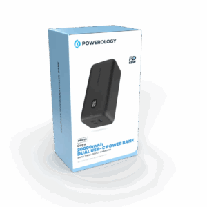 Powerology Onyx 20000mAh Dual USB-C Power Bank Rapid Three-Device Charging