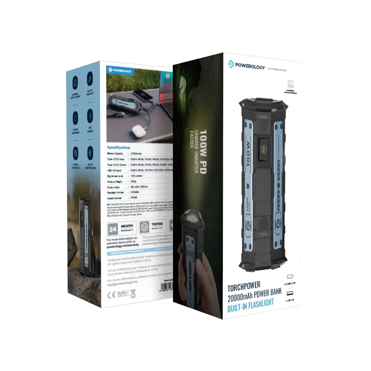 Powerology TorchPower 20000mAh Power Bank  Built-in Flashlight