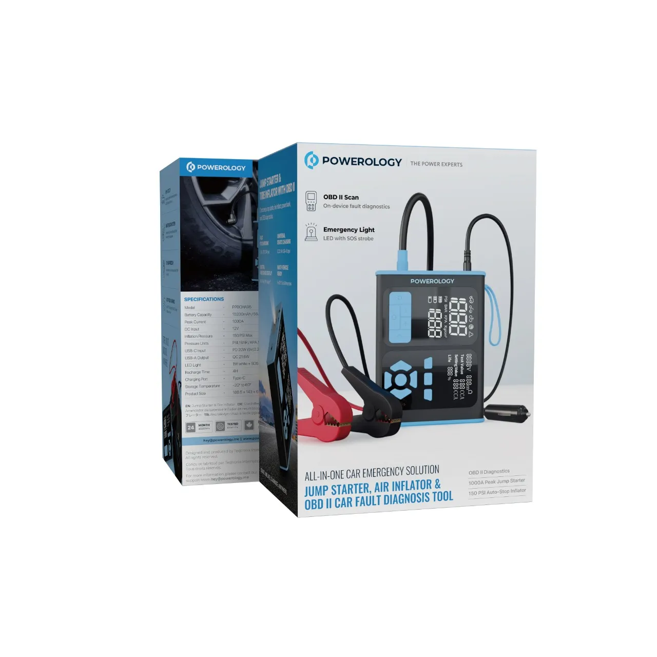 Powerology Jump Starter, Air Inflator & OBD II Car Fault Diganosis Tool