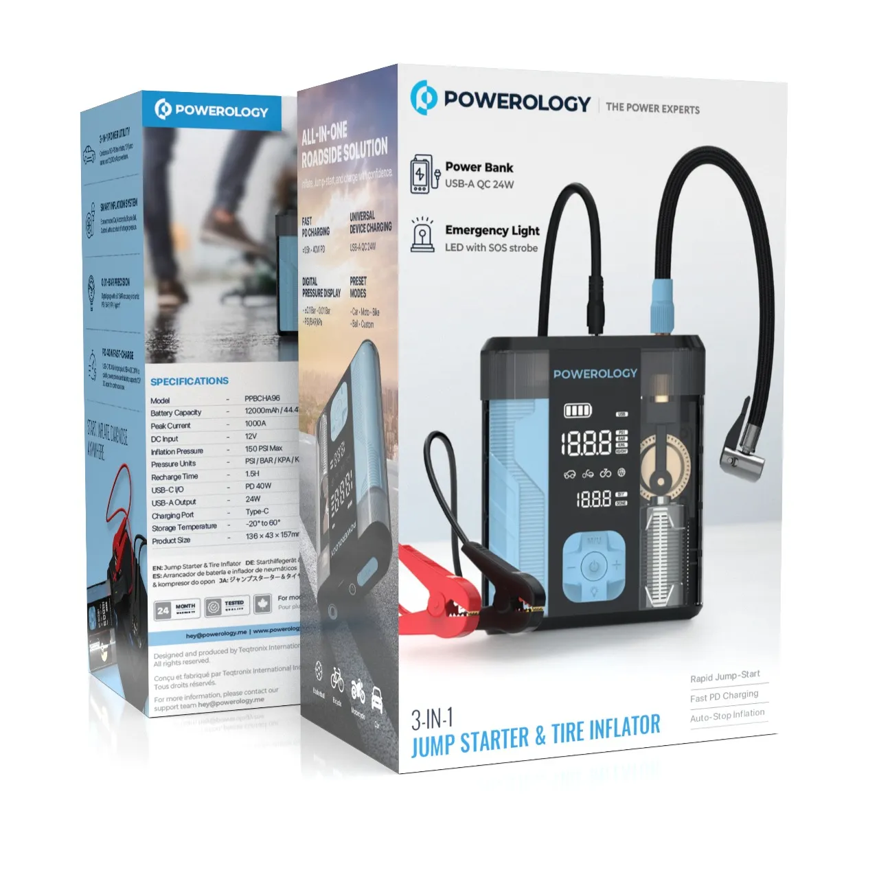 Powerology 3 in 1 Jump Starter & Tire Inflator