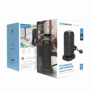 Powerology 12 AC Sockets GaN Tower Hub Charge Up To 17 Devices 3M