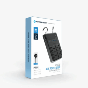 Powerology 2500W 4 AC Power Strip With Built-In Retractable Cables