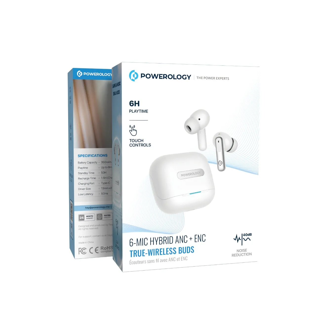 Powerology 6 Mic Hybrid ANC + ENC True Wireless Buds
