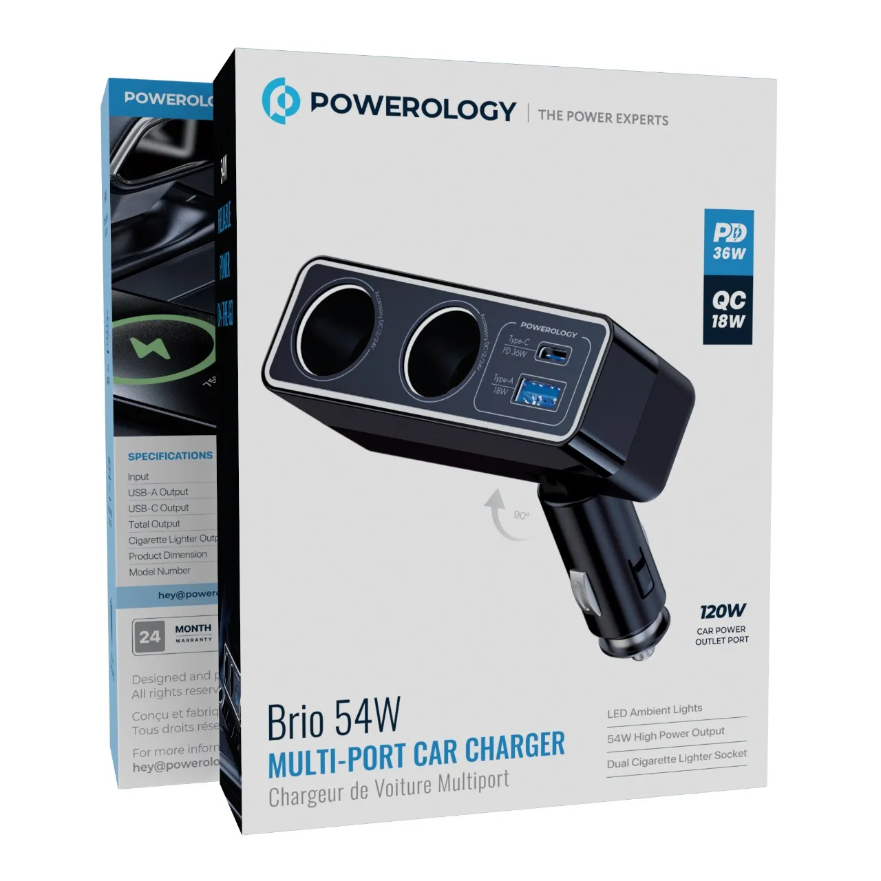 Powerology Brio 54W Multi-Port Car Charger