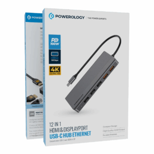 Powerology 12 in 1 – Hdmi & DP 4K Usb-C Hub Ethernet 10Gbps Data Transfer