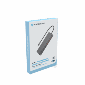 Powerology 13 in 1 Dual Hdmi & DP 4K USB-C Hub Ethernet 10Gbps Data Transfer