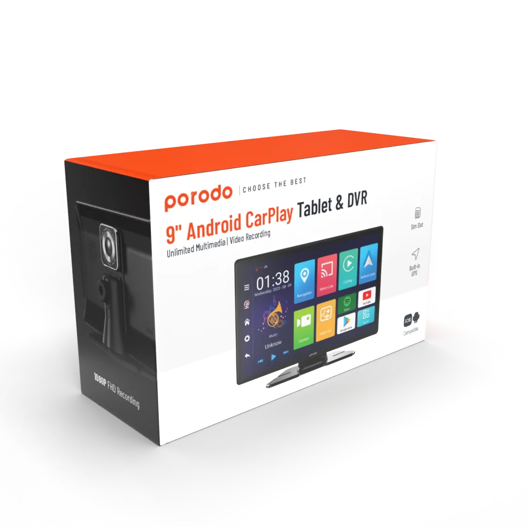 Porodo 9″ Android Carplay Tablet & DVR Unlimited Multimedia & Video Recording