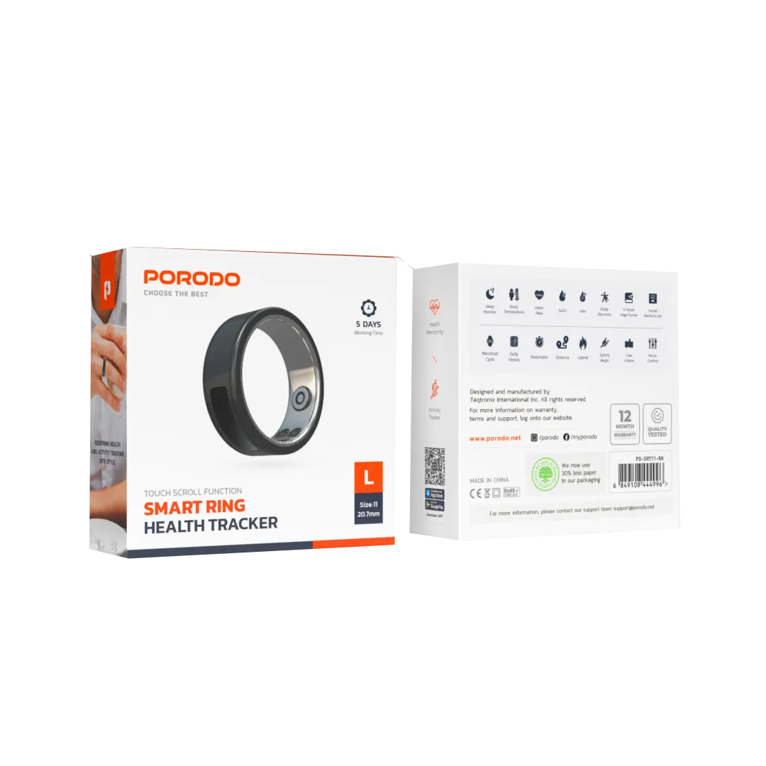 Porodo Phone Touch Control Smart Ring – Health Tracker (L 20.7mm)