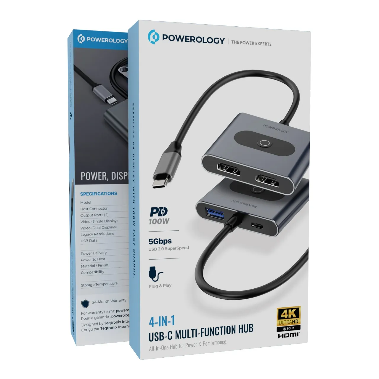 Powerology 4 In 1 USB-C Multi-Function Hub PD 100W