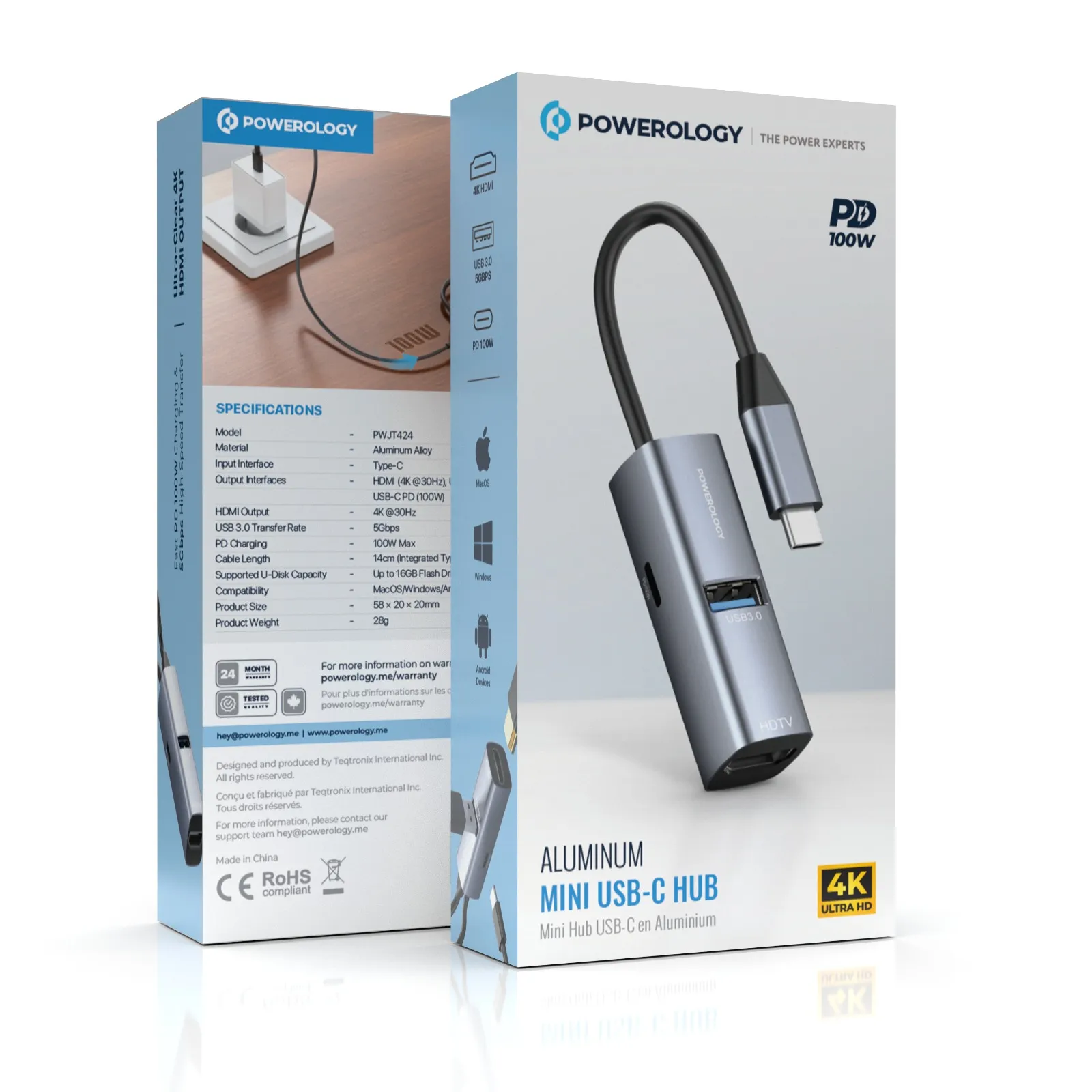 Powerology Aluminum Mini USB-C HUB
